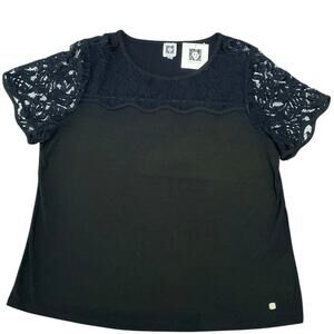 Anne Klein Women’s Lace Textured Short sleeve Top Black Size XL EUC